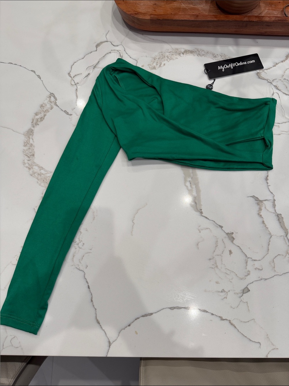 One-Shoulder Green Long Sleeve Crop Top - MyOutfitOnline